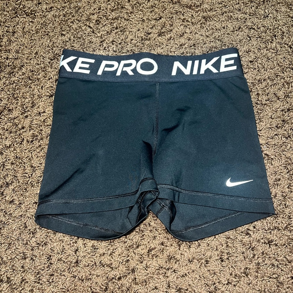 Nike Pro Black Athletic Shorts with White Logo